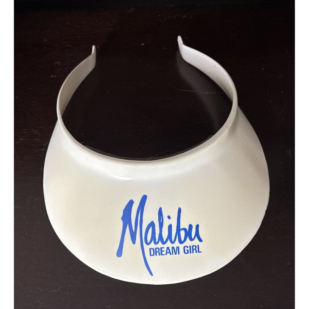 VTG 90s Malibu dream girl vintage Sun Visor White Plastic Blue Logo Beach Y2K